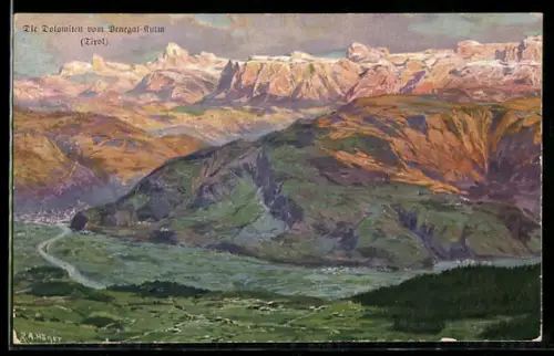 Künstler-AK Rudolf Alfred Höger: Penegal-Kulm, Die Dolomiten von Penegal-Kulm gesehen