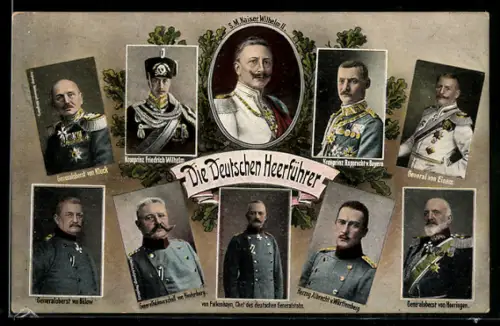 AK Kaiser Wilhelm II. und seine Heerführer, von Falkenhayn, Generalfeldmarschall von Bülow, von Heeringen