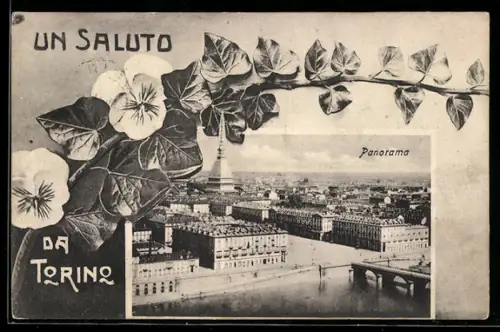 AK Torino, Panorama con fiori e saluto