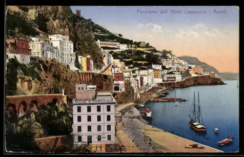 AK Amalfi, Panorama dall`Hotel Cappuccini con vista sul mare e barche a vela, Mulini e Pastificio