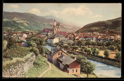 AK Brixen, Vista panoramica della città con cattedrale e fiume