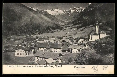 AK Gossensass /Brennerbahn, Panorama del villaggio con montagne innevate sullo sfondo