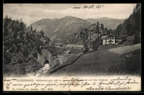 AK Gossensass, Wassertunnel und Villa Waldheim mit Umgebung