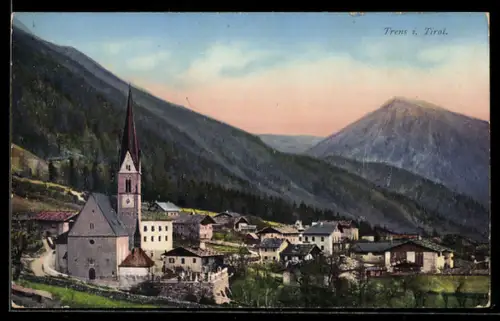 AK Trens /Tirol, Vista del paese e delle montagne circostanti