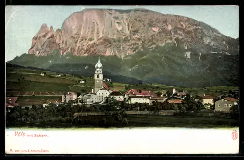 AK Völs, Gesamtansicht mit Schlern aus der Vogelschau