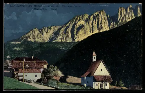 AK Welschnofen /Tirol, Teilansicht mit Latemar u. Kirche, Karersee-Strasse