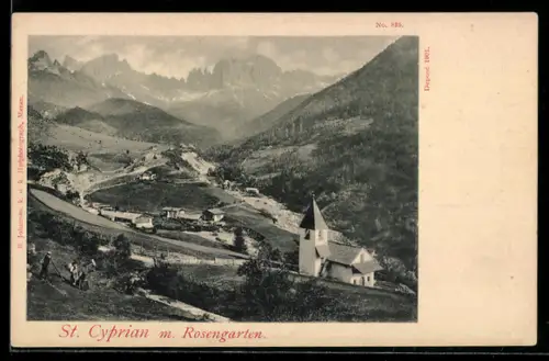 AK St. Cyprian, Gesamtansicht mit Rosengarten