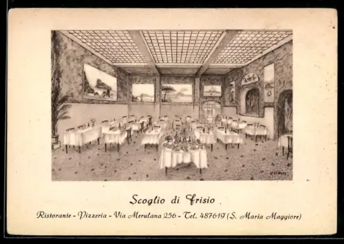 AK Roma, Interno del ristorante Scoglio di Frisio, Via Merulana 256, con tavoli apparecchiati