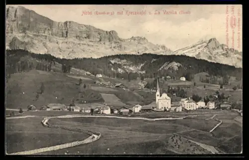 AK Abtei /Enneberg, Ortsansicht mit Kreuzkofel und La Varella