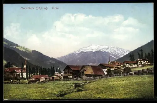 AK Sarnthein, Paesaggio alpino con villaggio e chiesa in Tirolo