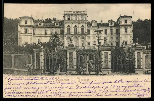 AK Torino, Villa della Regina, cancello d`ingresso e lampione storico