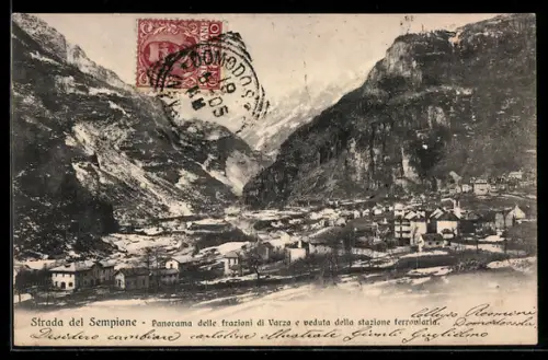 AK Varzo, Strada del Sempione, Panorama delle frazioni e veduta della stazione ferroviaria