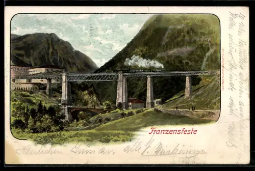 AK Franzensfeste, Ponte ferroviario con treno a vapore tra le montagne