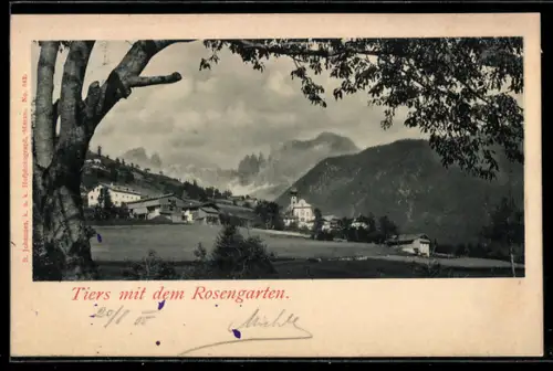 AK Tiers, Vista sul Rosengarten e paesaggio montano