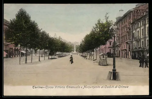 AK Torino, Corso Vittorio Emanuele e Monumento ai Caduti di Crimea