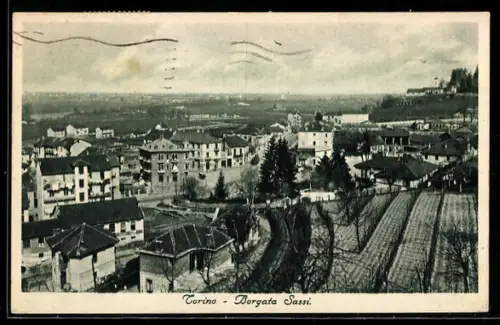 AK Torino /Borgata Sassi, Veduta panoramica sugli edifici e campi circostanti