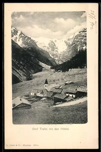 AK Trafoi, Vista del villaggio e degli hotel con montagne sullo sfondo