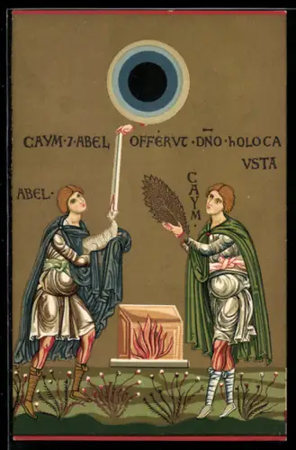 AK Monreale, Basilica di Santa Maria Nuova, Caino ed Abele offrono sacrifici, mosaico