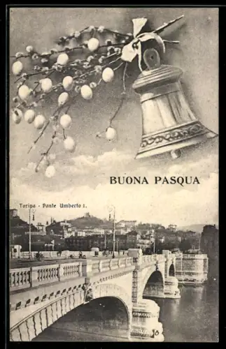 AK Torino, Ponte Umberto I con decorazioni pasquali