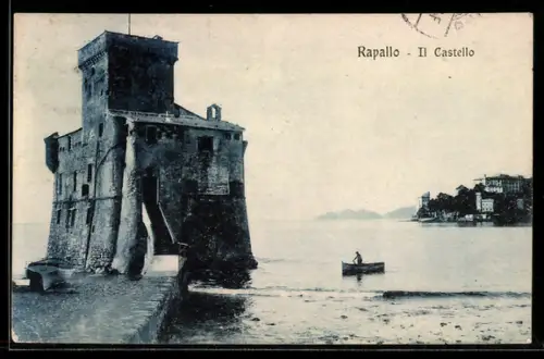 AK Rapallo, Il Castello e barca sul mare