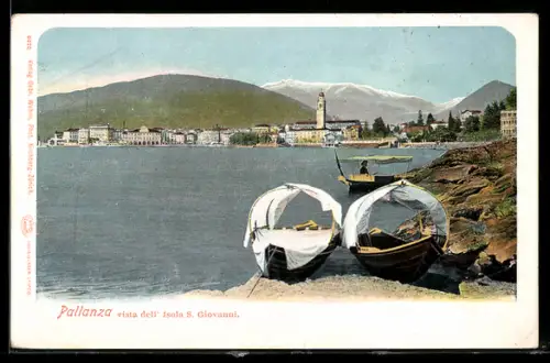 AK Pallanza, Vista dell`Isola S. Giovanni con barche sulla riva