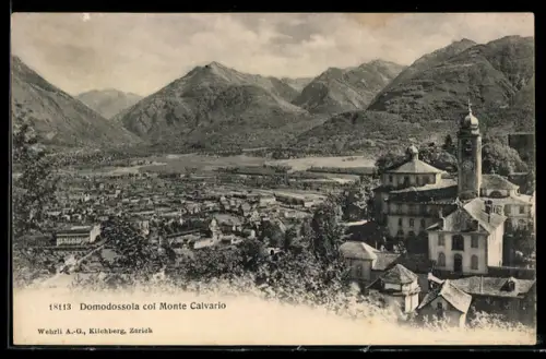 AK Domodossola, Veduta col Monte Calvario