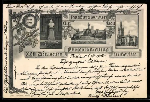 AK Berlin, XXII Deutscher Protestantentag 1864-1904, Kirche, Denkmal