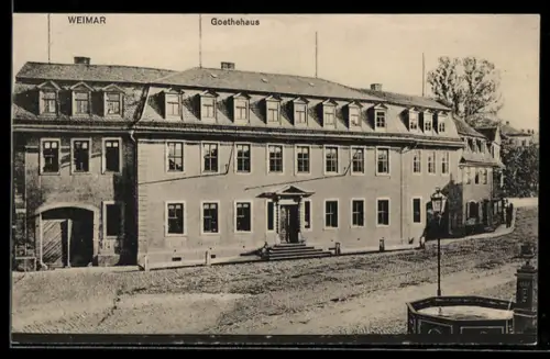 AK Weimar, Goethehaus mit Strassenpartie