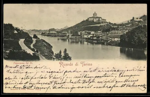 AK Torino, Panorama del Po con collina e edifici storici sullo sfondo