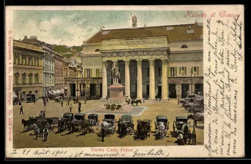 AK Genova, Teatro Carlo Felice e monumento a Garibaldi