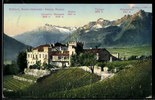 AK Meran-Obermais, Castello Rametz con montagne sullo sfondo