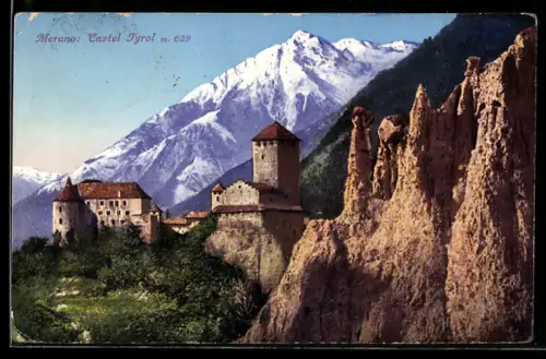 AK Merano, Castel Tyrol con montagne innevate sullo sfondo