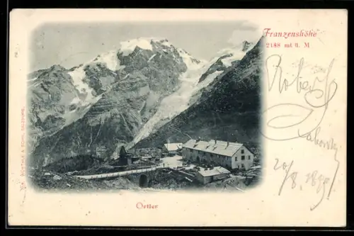 AK Franzenshöhe, Ortsansicht mit Ortler aus der Vogelschau