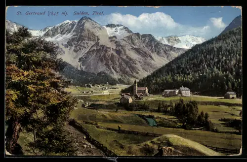 AK St. Gertraud /Sulden, Ortsansicht mit Bergpanorama im Hintergrund