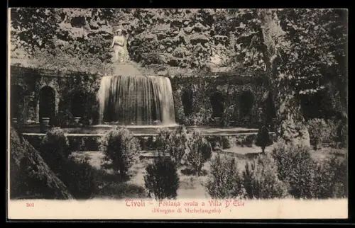 AK Tivoli, Fontana ovale a Villa d`Este, Disegno di Michelangelo