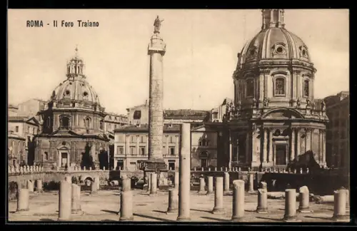 AK Roma, Il Foro Traiano con la Colonna Traiana e chiese sullo sfondo