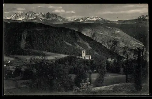 AK Oberbozen am Ritten, Kirchlein St. Georg und St. Jakob mit Latemar im Hintergrund