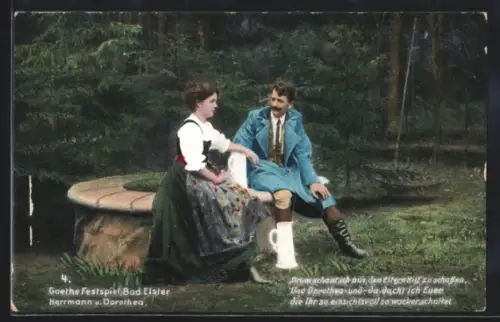 AK Bad Elster, Goethe-Festspielkarte, Herrmann und Dorothea, Drum schaut ich aus...