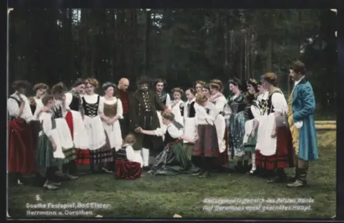 AK Bad Elster, Goethe-Festspielkarte, Herrmann und Dorothea, Und segnend legten sich die ...