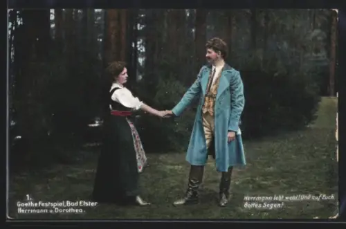AK Bad Elster, Goethe-Festspielkarte, Herrmann und Dorothea, Herrmann lebt wohl!...