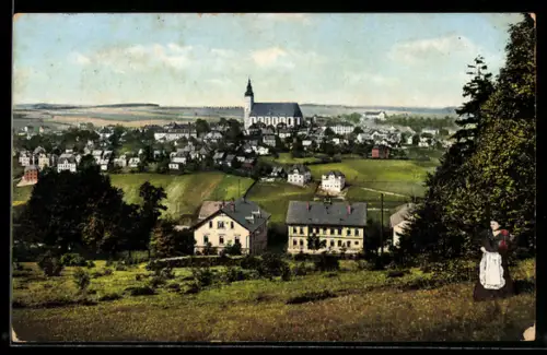 AK Schneeberg, Stadtansicht mit Kirche und umliegenden Gebäuden