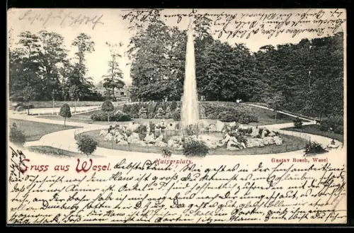 AK Wesel, Kaiserplatz mit Springbrunnen