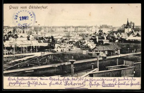 AK München, Oktoberfest, Festgelände aus der Vogelschau