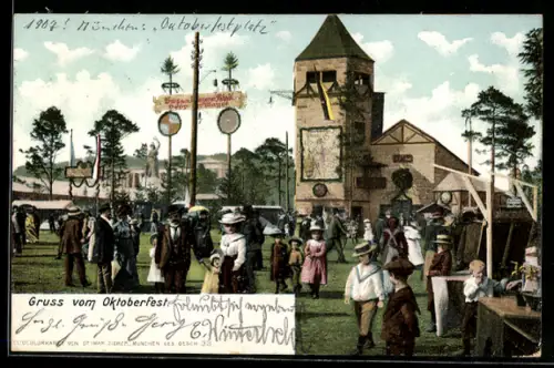 AK München, Gäste vor der Burg auf dem Oktoberfest