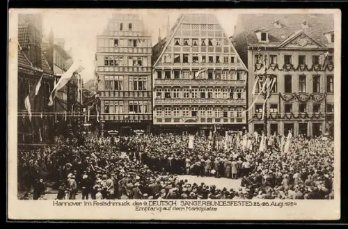 AK Hannover, 9. Deutsches Sängerbundesfest 1924, Empfang auf dem Marktplatz