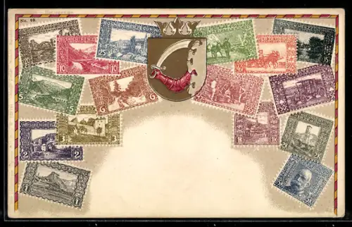AK Bosnien-Herzegowina, Briefmarken und Wappen