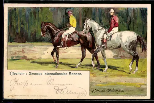 Künstler-Lithographie H. Junker: Iffezheim, Grosses Intern. Rennen