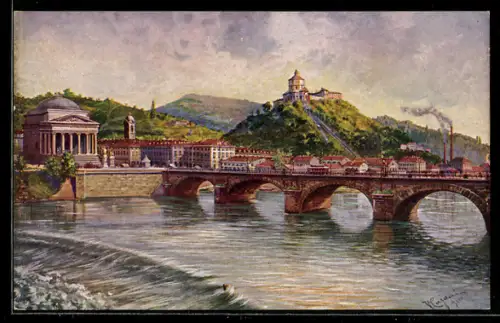 Künstler-AK Torino, Brückenansicht