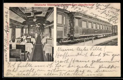 AK Deutsche Eisenbahn-Speisewagen-Gesellschaft, innen und aussen