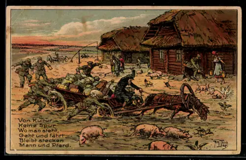 Künstler-AK A. Thiele: Deutsche Soldaten im russischen Schlamm